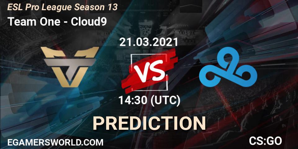 Team One vs Cloud9: Betting TIp, Match Prediction. 21.03.2021 at 15:30. Counter-Strike (CS2), ESL Pro League Season 13