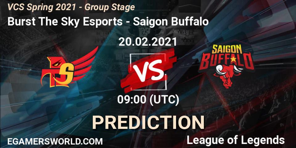 Burst The Sky Esports vs Saigon Buffalo: Betting TIp, Match Prediction. 20.02.2021 at 09:00. LoL, VCS Spring 2021 - Group Stage