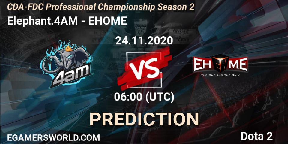 Elephant.4AM vs EHOME: Betting TIp, Match Prediction. 24.11.2020 at 06:06. Dota 2, CDA-FDC Professional Championship Season 2