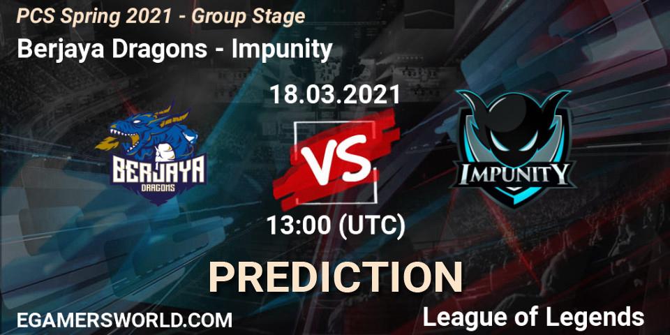 Berjaya Dragons vs Impunity: Betting TIp, Match Prediction. 18.03.2021 at 13:00. LoL, PCS Spring 2021 - Group Stage
