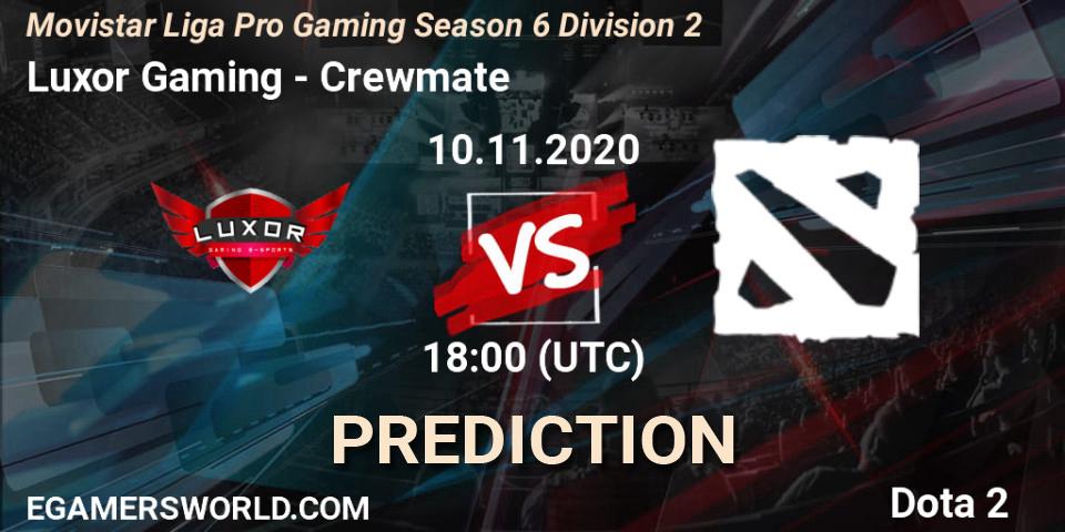 Luxor Gaming vs Crewmate: Betting TIp, Match Prediction. 10.11.20. Dota 2, Movistar Liga Pro Gaming Season 6 Division 2