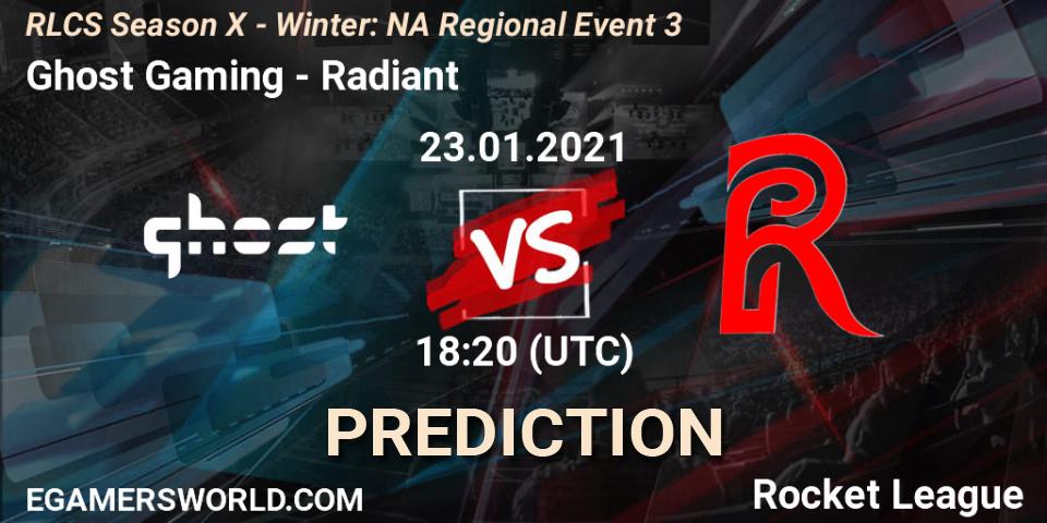 Ghost Gaming vs Radiant: Betting TIp, Match Prediction. 23.01.2021 at 19:20. Rocket League, RLCS Season X - Winter: NA Regional Event 3