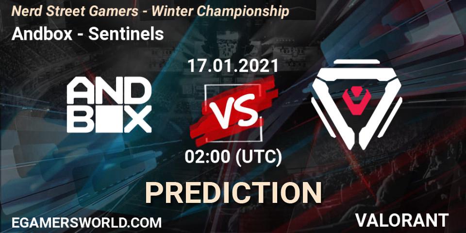 Andbox vs Sentinels: Betting TIp, Match Prediction. 17.01.2021 at 00:30. VALORANT, Nerd Street Gamers - Winter Championship