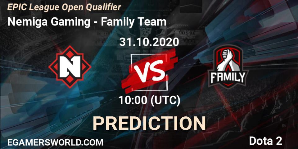 Nemiga Gaming vs Family Team: Betting TIp, Match Prediction. 31.10.20. Dota 2, EPIC League Open Qualifier