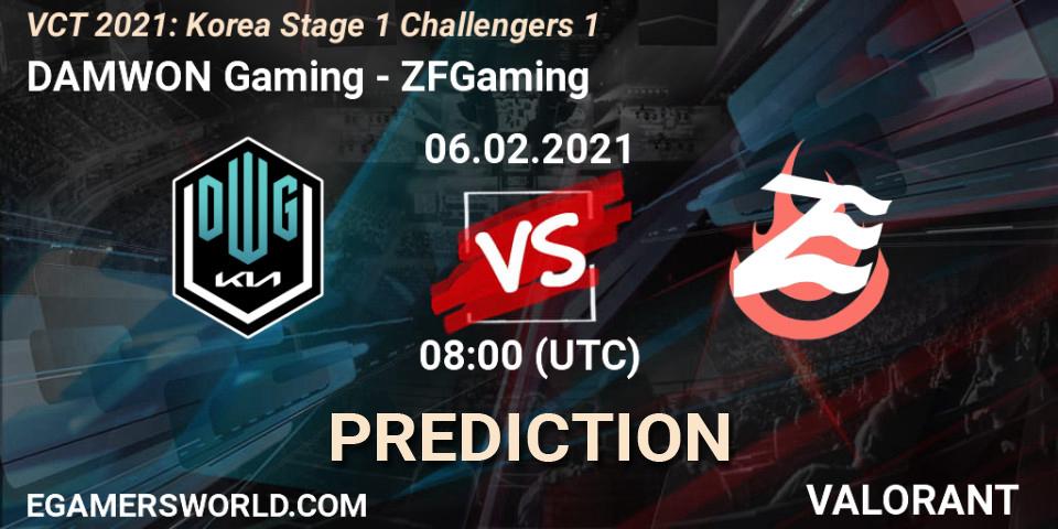 DAMWON Gaming vs ZFGaming: Betting TIp, Match Prediction. 06.02.2021 at 08:00. VALORANT, VCT 2021: Korea Stage 1 Challengers 1