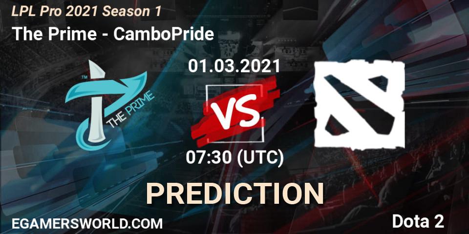 The Prime vs CamboPride: Betting TIp, Match Prediction. 01.03.2021 at 07:35. Dota 2, LPL Pro 2021 Season 1
