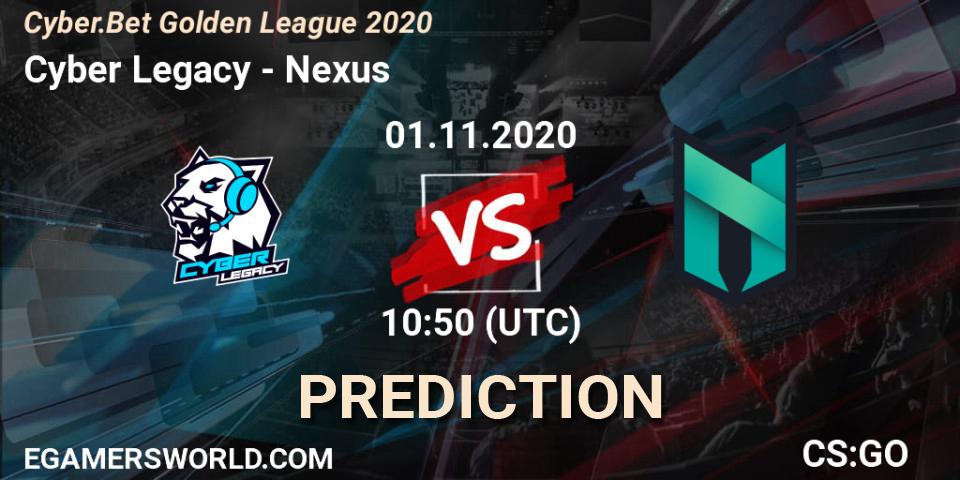 Cyber Legacy vs Nexus: Betting TIp, Match Prediction. 01.11.2020 at 10:50. Counter-Strike (CS2), Cyber.Bet Golden League 2020