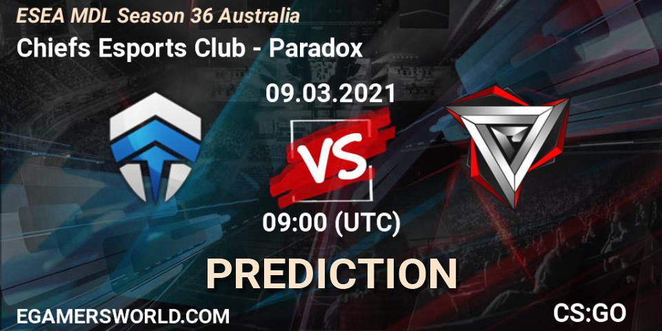 Chiefs Esports Club vs Paradox: Betting TIp, Match Prediction. 09.03.21. CS2 (CS:GO), MDL ESEA Season 36: Australia - Premier Division