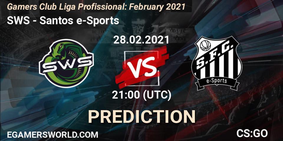 SWS vs Santos e-Sports: Betting TIp, Match Prediction. 28.02.2021 at 21:45. Counter-Strike (CS2), Gamers Club Liga Profissional: February 2021