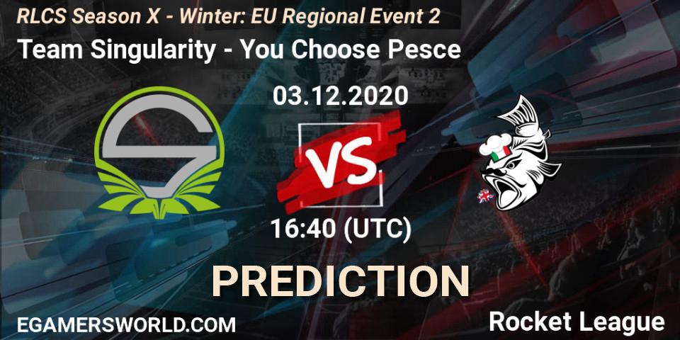 Team Singularity vs You Choose Pesce: Betting TIp, Match Prediction. 03.12.2020 at 16:40. Rocket League, RLCS Season X - Winter: EU Regional Event 2