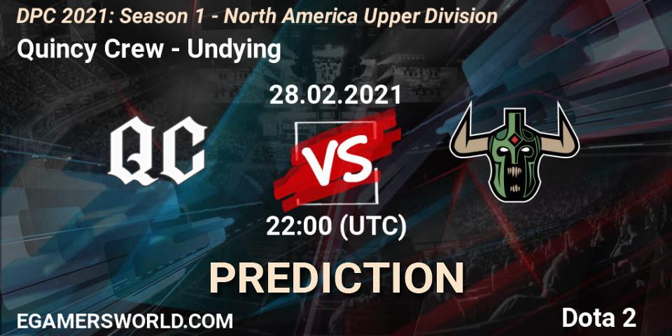 Quincy Crew vs Undying: Betting TIp, Match Prediction. 28.02.2021 at 22:25. Dota 2, DPC 2021: Season 1 - North America Upper Division