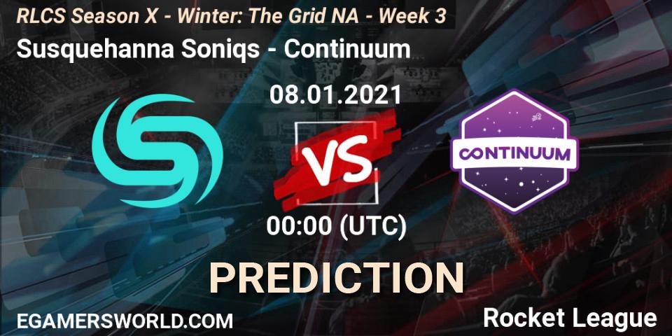 Susquehanna Soniqs vs Continuum: Betting TIp, Match Prediction. 15.01.2021 at 00:00. Rocket League, RLCS Season X - Winter: The Grid NA - Week 3