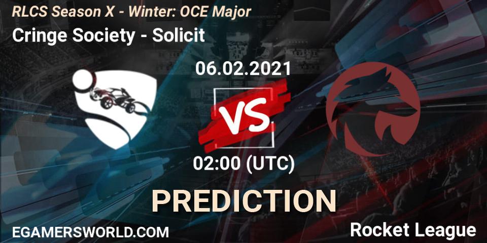Cringe Society vs Solicit: Betting TIp, Match Prediction. 06.02.2021 at 01:45. Rocket League, RLCS Season X - Winter: OCE Major