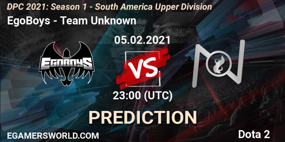 EgoBoys vs Team Unknown: Betting TIp, Match Prediction. 05.02.2021 at 23:01. Dota 2, DPC 2021: Season 1 - South America Upper Division