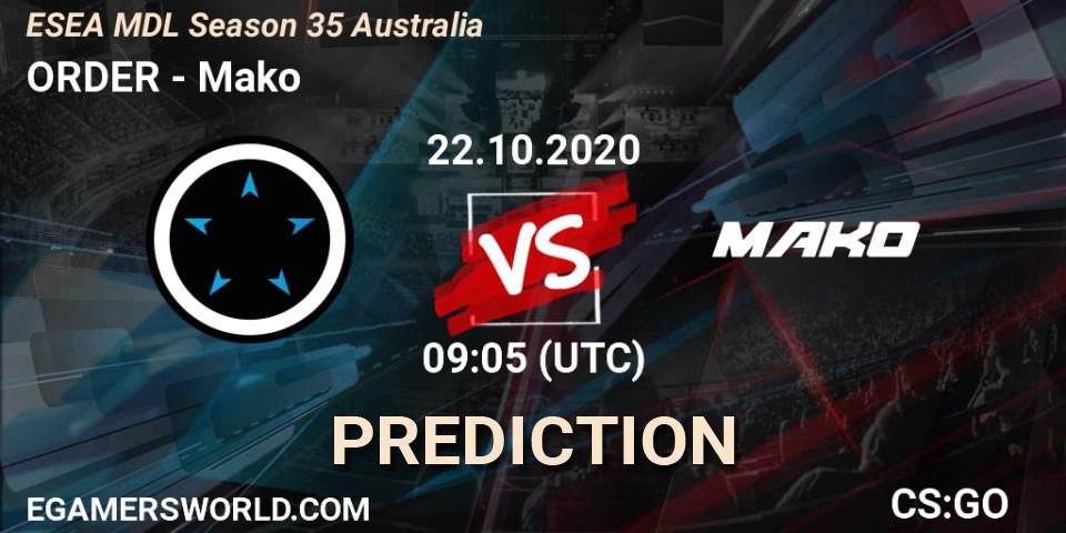 ORDER vs Mako: Betting TIp, Match Prediction. 22.10.20. CS2 (CS:GO), ESEA MDL Season 35 Australia