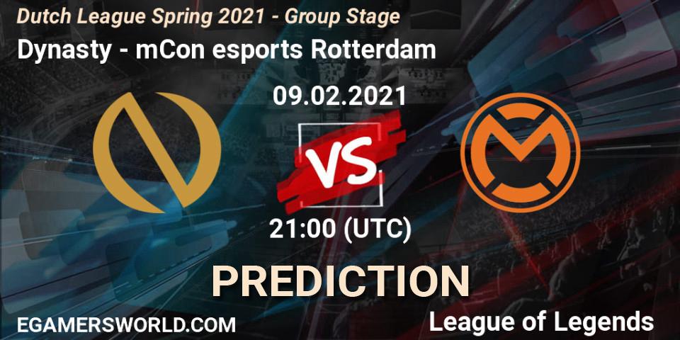 Dynasty vs mCon esports Rotterdam: Betting TIp, Match Prediction. 09.02.2021 at 21:00. LoL, Dutch League Spring 2021 - Group Stage