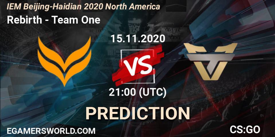 Rebirth vs Team One: Betting TIp, Match Prediction. 15.11.2020 at 21:00. Counter-Strike (CS2), IEM Beijing-Haidian 2020 North America
