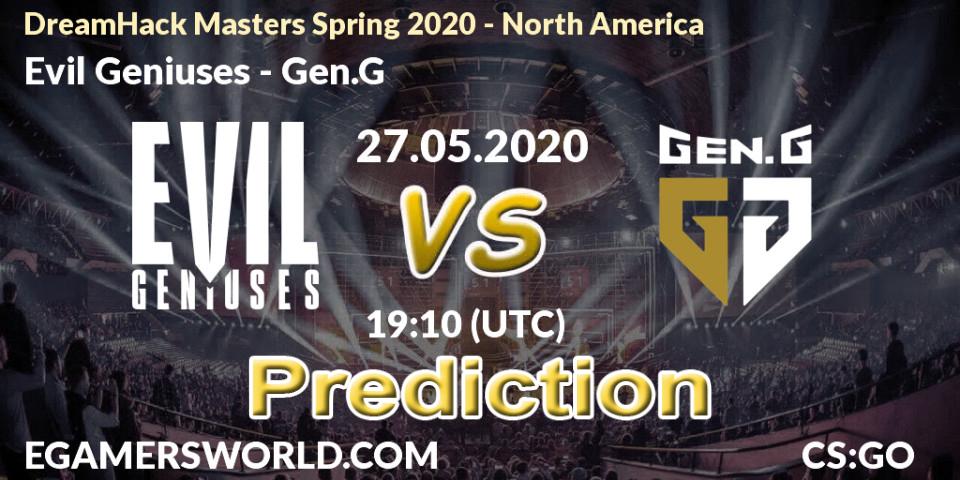 Evil Geniuses vs Gen.G: Betting TIp, Match Prediction. 27.05.2020 at 19:10. Counter-Strike (CS2), DreamHack Masters Spring 2020 - North America