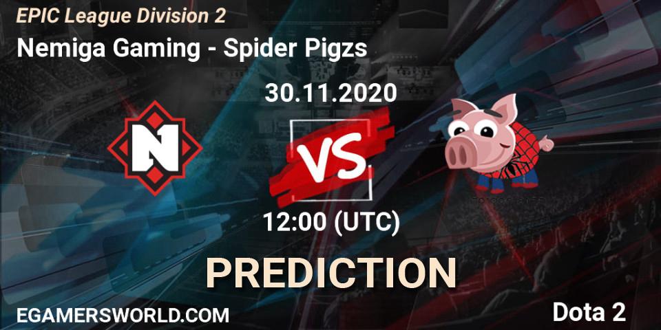 Nemiga Gaming vs Spider Pigzs: Betting TIp, Match Prediction. 30.11.2020 at 11:09. Dota 2, EPIC League Division 2