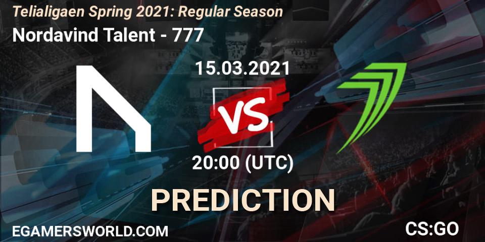 Nordavind Talent vs 777: Betting TIp, Match Prediction. 15.03.2021 at 20:00. Counter-Strike (CS2), Telialigaen Spring 2021: Regular Season