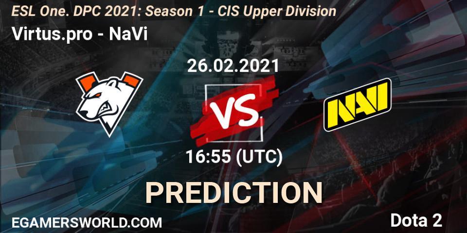 Virtus.pro vs NaVi: Betting TIp, Match Prediction. 26.02.2021 at 16:55. Dota 2, ESL One. DPC 2021: Season 1 - CIS Upper Division