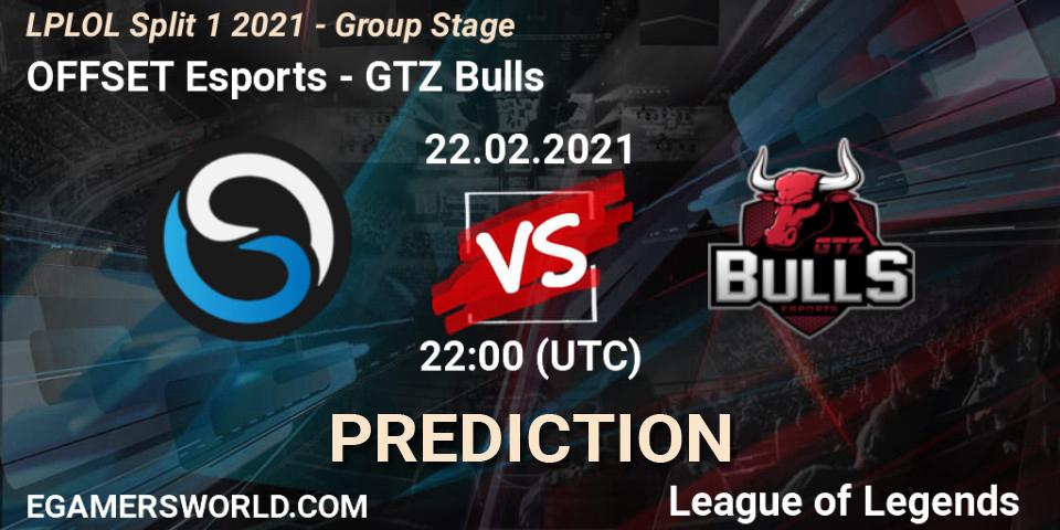 OFFSET Esports vs GTZ Bulls: Betting TIp, Match Prediction. 22.02.2021 at 22:00. LoL, LPLOL Split 1 2021 - Group Stage