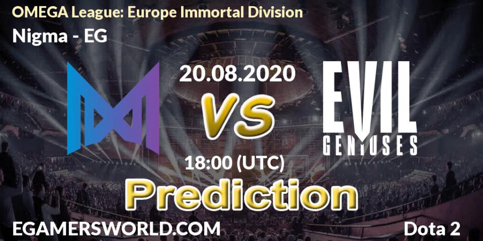 Nigma vs EG: Betting TIp, Match Prediction. 20.08.2020 at 17:38. Dota 2, OMEGA League: Europe Immortal Division