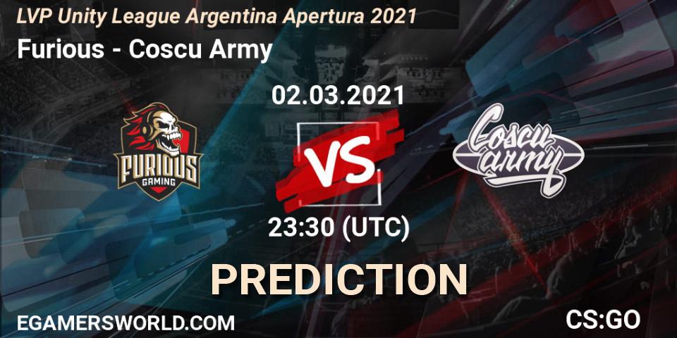 Furious vs Coscu Army: Betting TIp, Match Prediction. 02.03.21. CS2 (CS:GO), LVP Unity League Argentina Apertura 2021