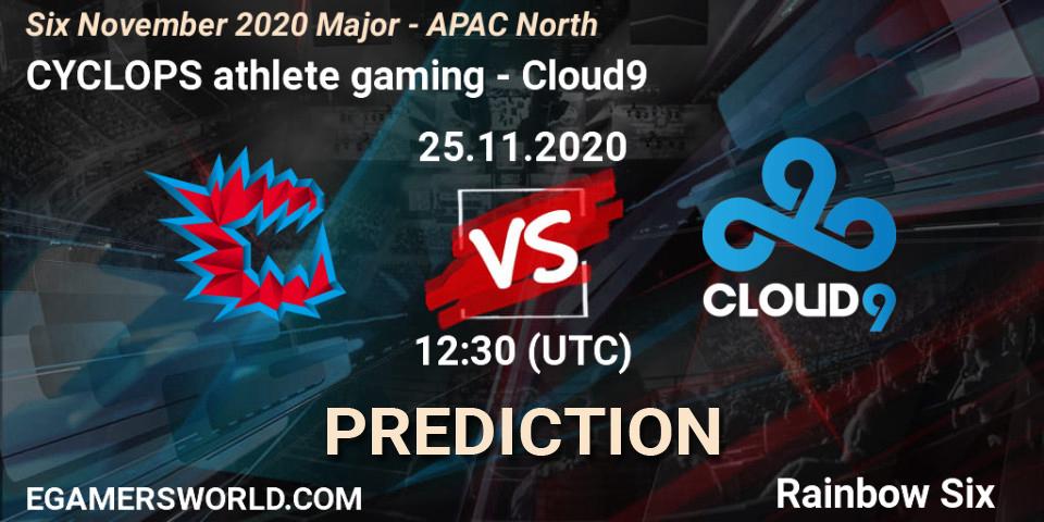 CYCLOPS athlete gaming vs Cloud9: Betting TIp, Match Prediction. 25.11.2020 at 09:00. Rainbow Six, Six November 2020 Major - APAC North