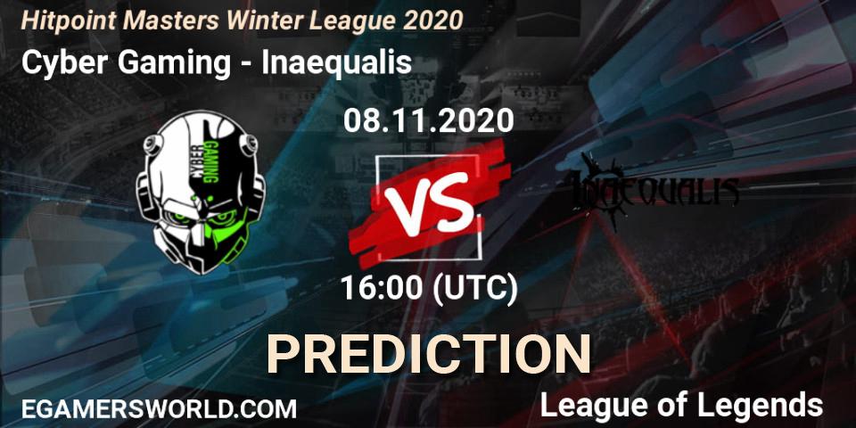 Cyber Gaming vs Inaequalis: Betting TIp, Match Prediction. 08.11.2020 at 16:00. LoL, Hitpoint Masters Winter League 2020