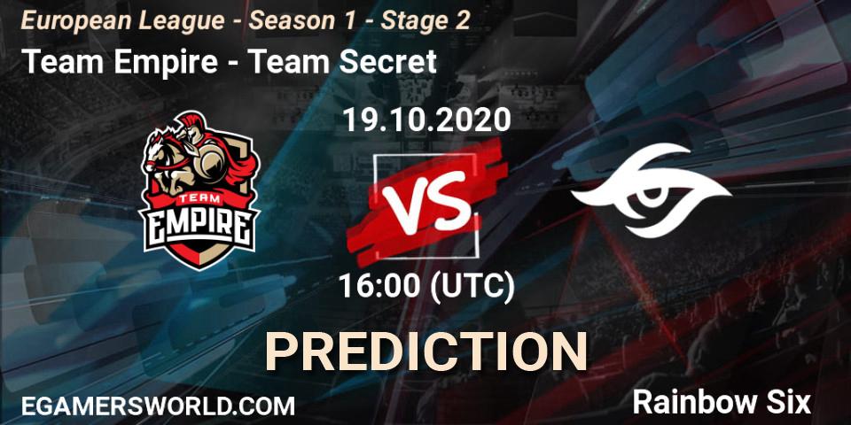 Team Empire vs Team Secret: Betting TIp, Match Prediction. 19.10.20. Rainbow Six, European League - Season 1 - Stage 2