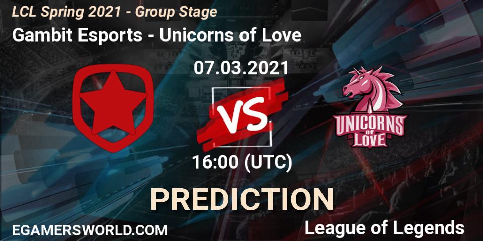 Gambit Esports vs Unicorns of Love: Betting TIp, Match Prediction. 07.03.21. LoL, LCL Spring 2021 - Group Stage