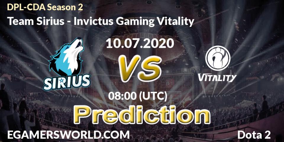 Team Sirius vs Invictus Gaming Vitality: Betting TIp, Match Prediction. 10.07.2020 at 08:03. Dota 2, DPL-CDA Professional League Season 2