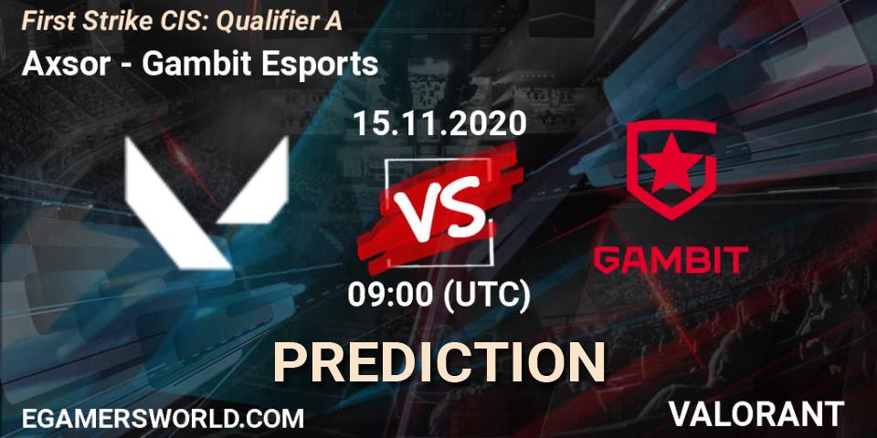 Axsor vs Gambit Esports: Betting TIp, Match Prediction. 15.11.2020 at 14:00. VALORANT, First Strike CIS: Qualifier A