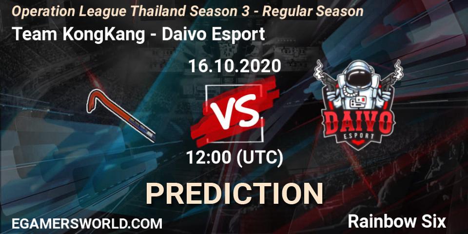 Team KongKang vs Daivo Esport: Betting TIp, Match Prediction. 16.10.2020 at 12:00. Rainbow Six, Operation League Thailand Season 3 - Regular Season