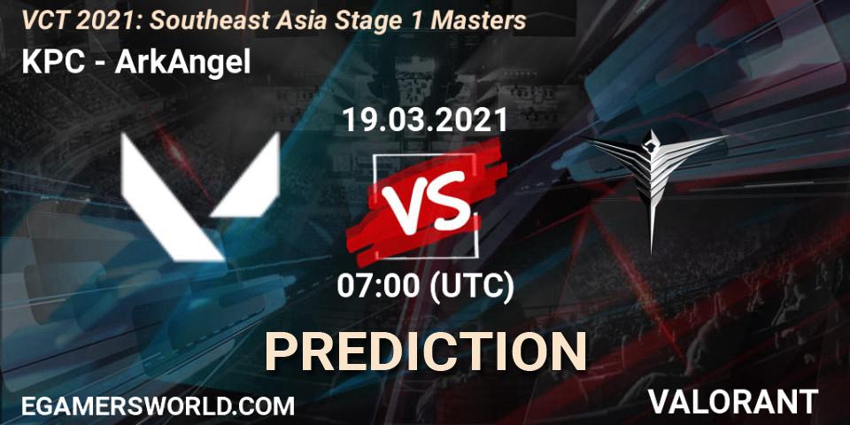 KPC vs ArkAngel: Betting TIp, Match Prediction. 19.03.2021 at 07:00. VALORANT, VCT 2021: Southeast Asia Stage 1 Masters