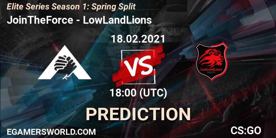 JoinTheForce vs LowLandLions: Betting TIp, Match Prediction. 18.02.2021 at 18:00. Counter-Strike (CS2), Elite Series Season 1: Spring Split