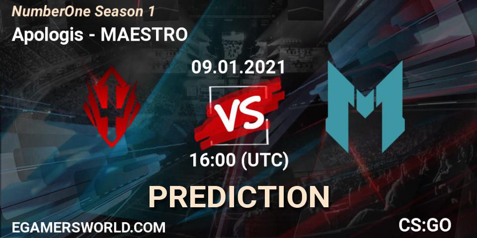 Apologis vs MAESTRO: Betting TIp, Match Prediction. 09.01.2021 at 16:00. Counter-Strike (CS2), NumberOne Season 1