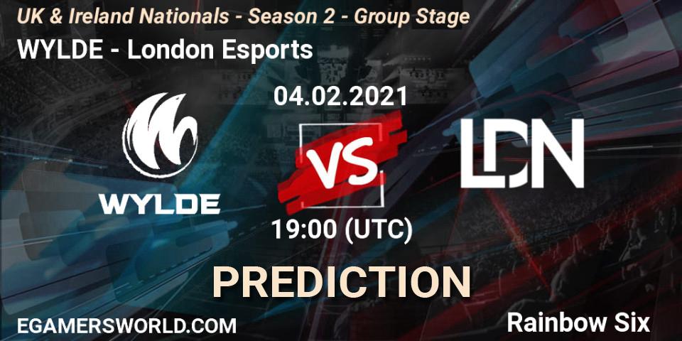 WYLDE vs London Esports: Betting TIp, Match Prediction. 04.02.2021 at 19:00. Rainbow Six, UK & Ireland Nationals - Season 2 - Group Stage