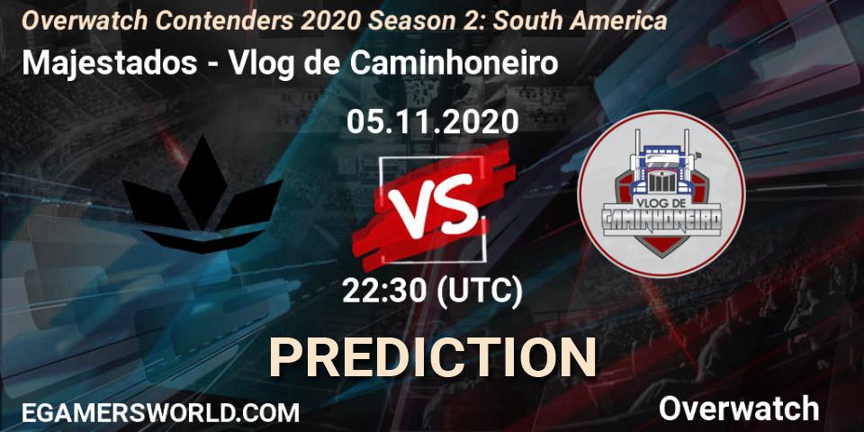 Majestados vs Vlog de Caminhoneiro: Betting TIp, Match Prediction. 06.11.2020 at 03:00. Overwatch, Overwatch Contenders 2020 Season 2: South America
