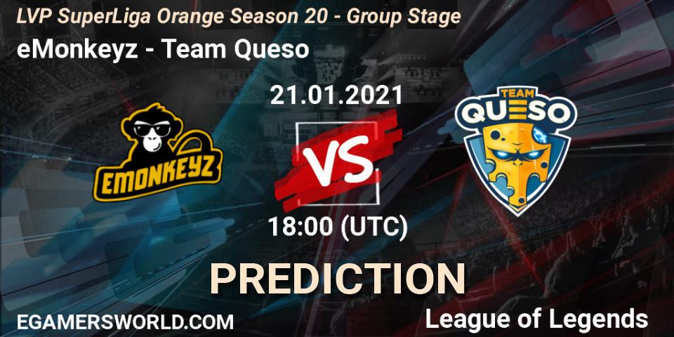 eMonkeyz vs Team Queso: Betting TIp, Match Prediction. 21.01.21. LoL, LVP SuperLiga Orange Season 20 - Group Stage