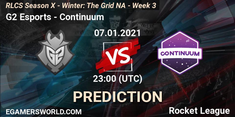 G2 Esports vs Continuum: Betting TIp, Match Prediction. 14.01.2021 at 23:00. Rocket League, RLCS Season X - Winter: The Grid NA - Week 3