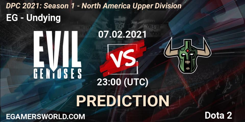 EG vs Undying: Betting TIp, Match Prediction. 07.02.2021 at 22:59. Dota 2, DPC 2021: Season 1 - North America Upper Division