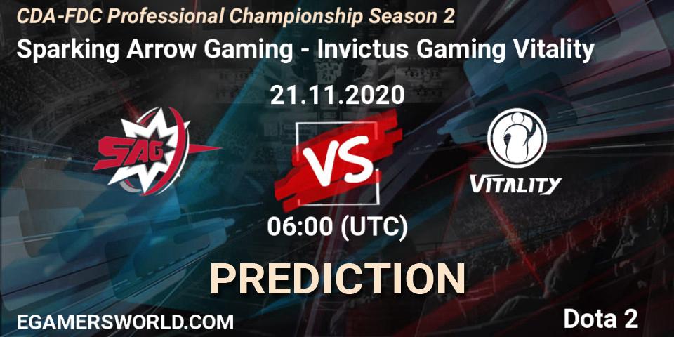 Sparking Arrow Gaming vs Invictus Gaming Vitality: Betting TIp, Match Prediction. 21.11.2020 at 06:04. Dota 2, CDA-FDC Professional Championship Season 2