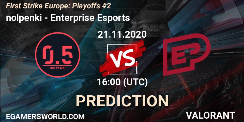 nolpenki vs Enterprise Esports: Betting TIp, Match Prediction. 21.11.2020 at 16:00. VALORANT, First Strike Europe: Playoffs #2