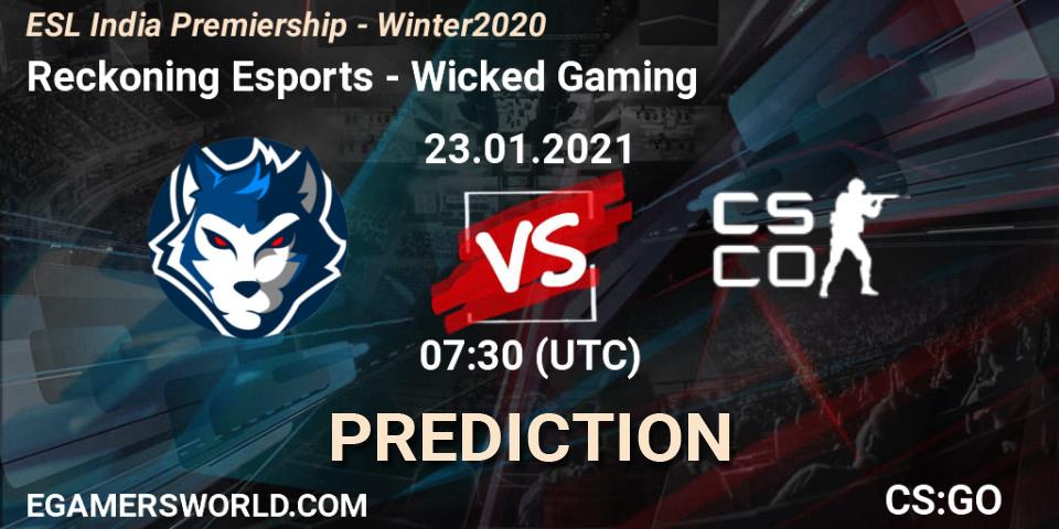 Reckoning Esports vs Wicked Gaming: Betting TIp, Match Prediction. 23.01.2021 at 07:30. Counter-Strike (CS2), ESL India Premiership - Winter 2020