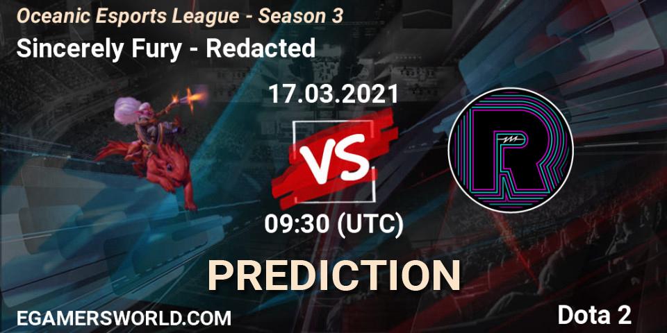 Sincerely Fury vs Redacted: Betting TIp, Match Prediction. 17.03.2021 at 09:56. Dota 2, Oceanic Esports League - Season 3
