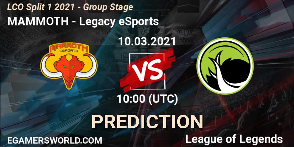 MAMMOTH vs Legacy eSports: Betting TIp, Match Prediction. 10.03.21. LoL, LCO Split 1 2021 - Group Stage