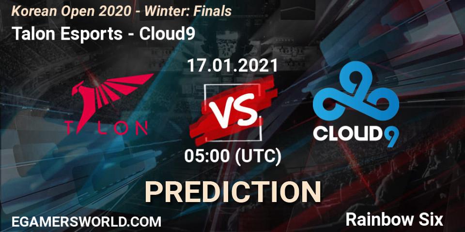 Talon Esports vs Cloud9: Betting TIp, Match Prediction. 17.01.2021 at 07:00. Rainbow Six, Korean Open 2020 - Winter: Finals