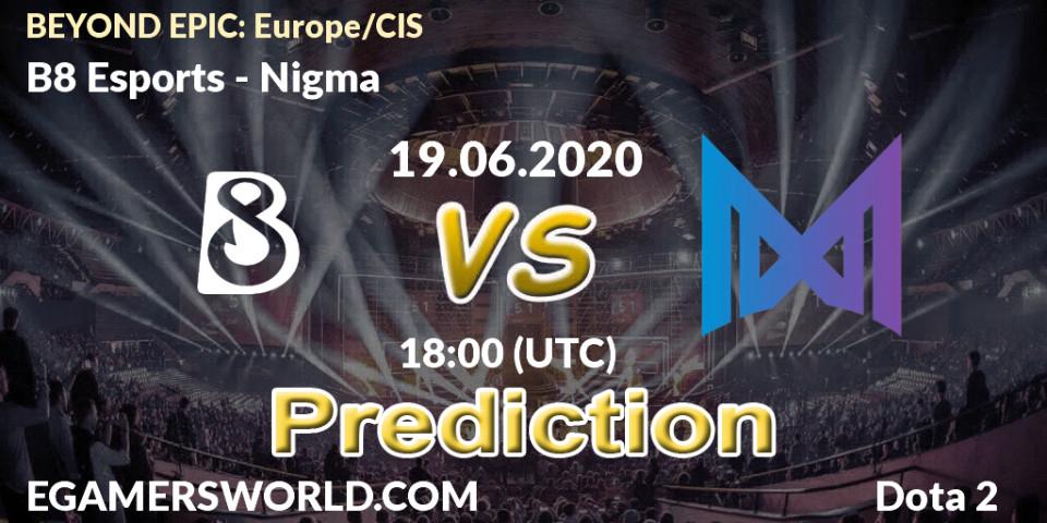 B8 Esports vs Nigma: Betting TIp, Match Prediction. 19.06.2020 at 17:40. Dota 2, BEYOND EPIC: Europe/CIS